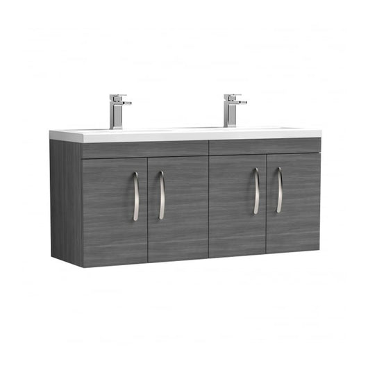 Nuie Athena 1200mm Wall Hung Cabinet With Double Ceramic Basin - Anthracite Woodgrain - ATH093F