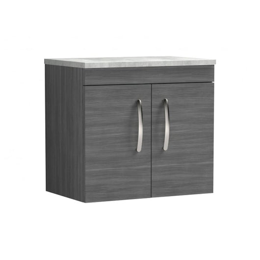  Nuie Athena 600mm Wall Hung Cabinet With Grey Worktop - Anthracite Woodgrain