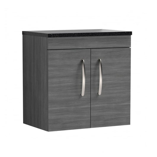  Nuie Athena 600mm Wall Hung Cabinet With Sparkling Black Worktop - Anthracite Woodgrain