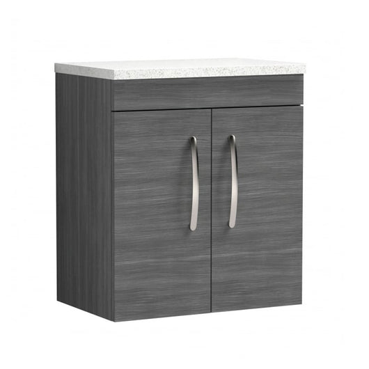  Nuie Athena 600mm Wall Hung Cabinet With Sparkling White Worktop - Anthracite Woodgrain