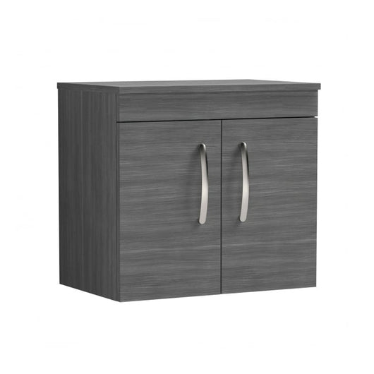  Mantello 600mm Wall Hung 2-Door Countertop Vanity Unit - Anthracite Woodgrain