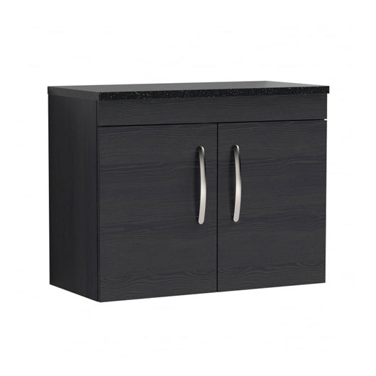  Nuie Athena 800mm Wall Hung Cabinet With Sparkling Black Worktop - Charcoal Black