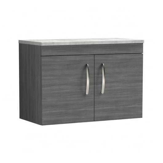  Nuie Athena 800mm Wall Hung Cabinet With Grey Worktop - Anthracite Woodgrain