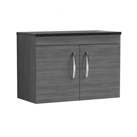  Nuie Athena 800mm Wall Hung Cabinet With Sparkling Black Worktop - Anthracite Woodgrain