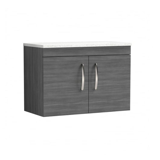  Nuie Athena 800mm Wall Hung Cabinet With Sparkling White Worktop - Anthracite Woodgrain