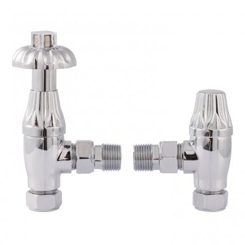  Bayswater Traditional Fluted Angled Thermostatic Radiator Valves Pair and Lockshield - Chrome