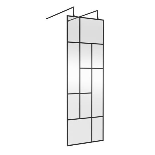  Trieste Freestanding Matt Black Abstract 700mm Wet Room Screen with Support Bars & Feet - 8mm Glass