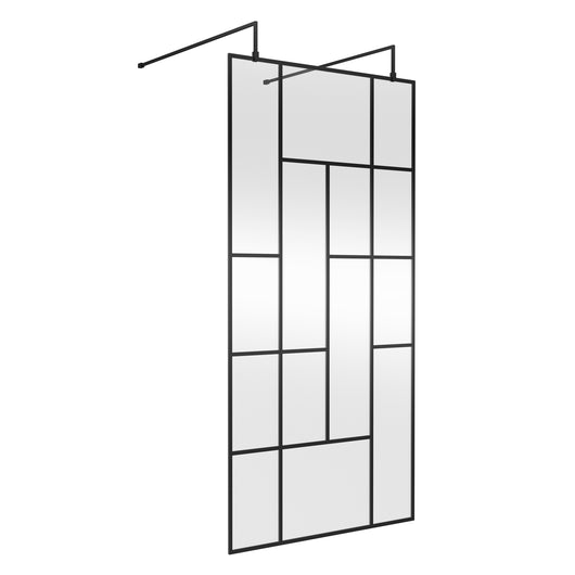  Trieste Freestanding Matt Black Abstract 1000mm Wet Room Screen with Support Bars & Feet - 8mm Glass
