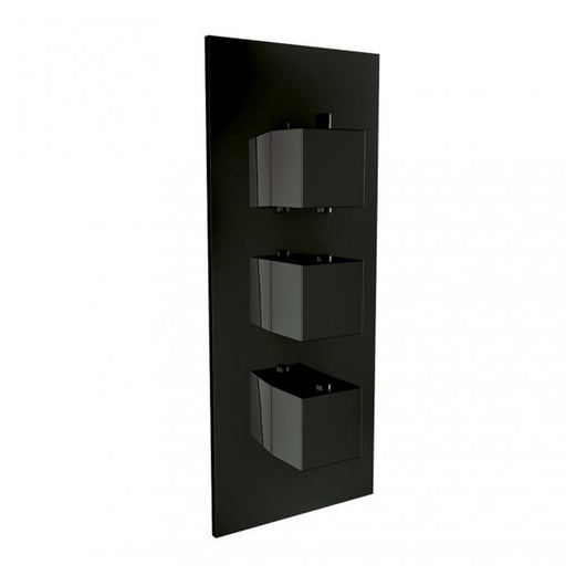  Eclipse Matt Black Square Thermostatic Concealed Shower Valve Triple Handle - welovecouk
