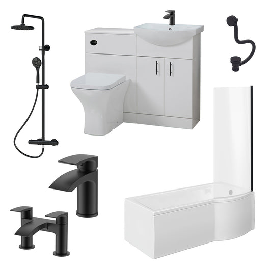  Mayford Complete Matt Black P Shaped Shower Bathroom Suite - welovecouk