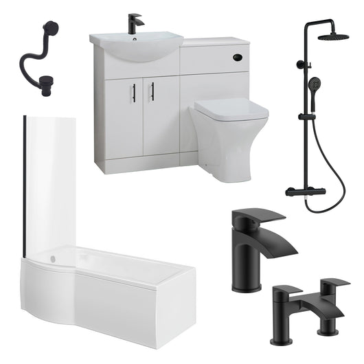  Mayford Complete Matt Black P Shaped Shower Bathroom Suite - welovecouk