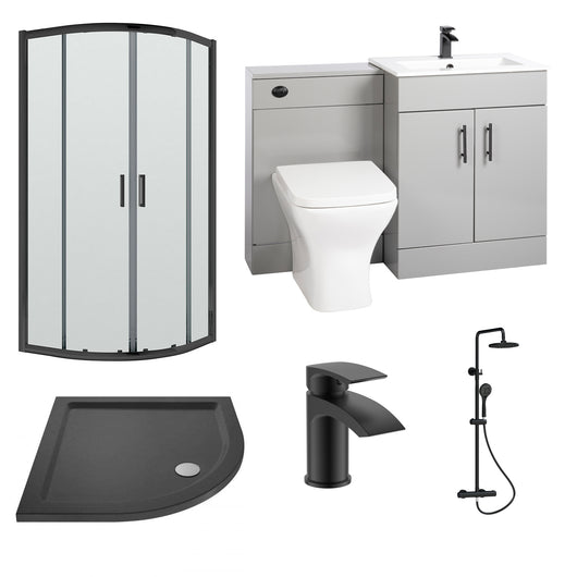  ShowerWorX Atlantic Black 800mm Quadrant Enclosure 1100mm Eden Grey Combination Bathroom Suite
