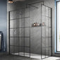 Trieste Matt Black Grid 1600 x 800mm Walk In Shower Enclosure with Stone Shower Tray