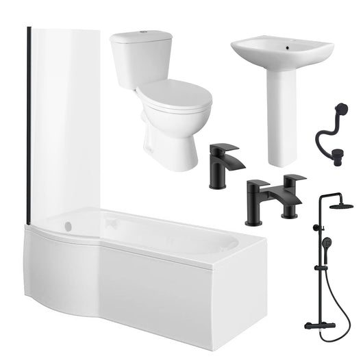  Monty 1700 Black P-Shaped Complete Shower Bathroom Suite