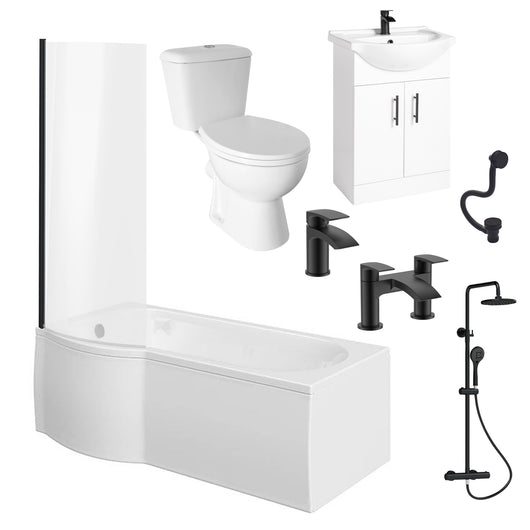  Monty 1700 Black P-Shaped Complete Vanity Bathroom Suite