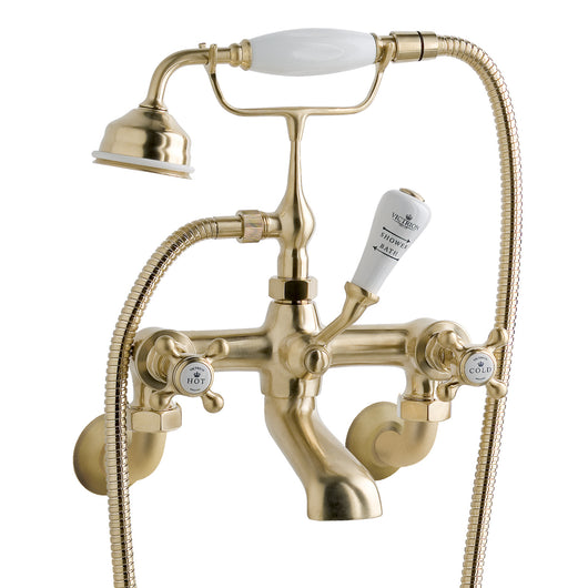  BC Designs Victrion Brushed Gold Wall Mounted Crosshead Bath Shower Mixer