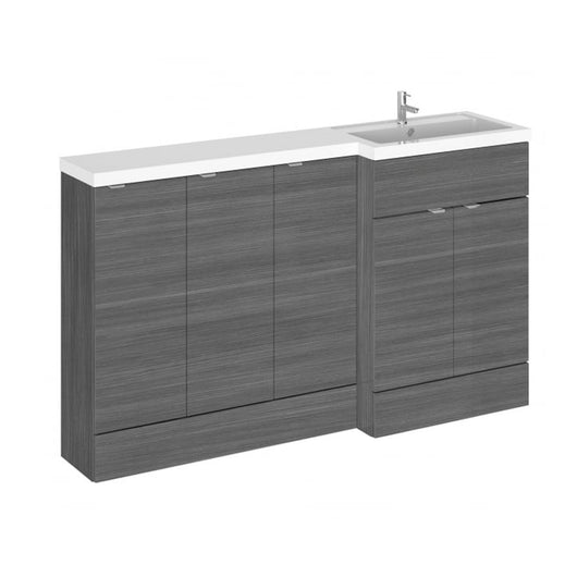  Hudson Reed Fusion Floorstanding Combination Unit & L-Shape Polymarble Basin 1500mm (5 Door) - Anthracite Woodgrain - welovecouk