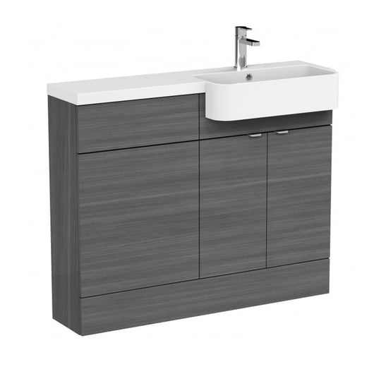 Hudson Reed Fusion Floorstanding Combination Unit & Semi Recessed Round Basin 1100mm (2-Door) - Anthracite Woodgrain - welovecouk