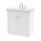 Nuie Classique 800mm Floor Standing 2-Door Unit & 3TH Basin - Satin White - welovecouk