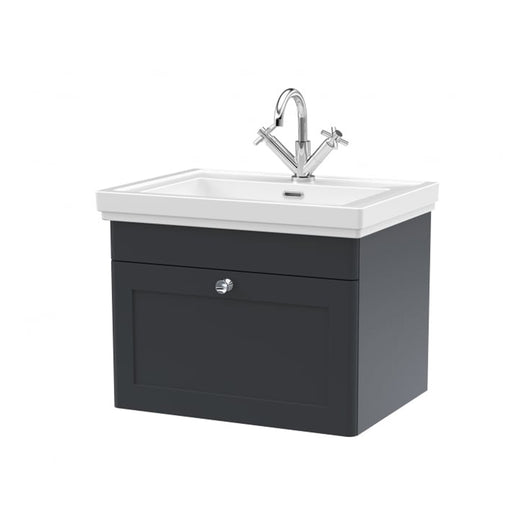  Nuie Classique 600mm Wall Mounted 1-Drawer Unit & 1TH Basin - Satin Anthracite