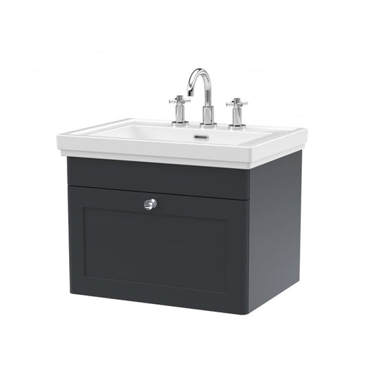  Nuie Classique 500mm Wall Mounted 1-Drawer Unit & 3TH Basin - Satin Anthracite