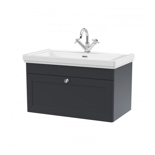  Nuie Classique 800mm Wall Mounted 1-Drawer Unit & 1TH Basin - Satin Anthracite