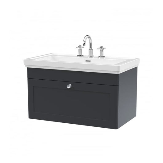 Nuie Classique 800mm Wall Mounted 1-Drawer Unit & 3TH Basin - Satin Anthracite