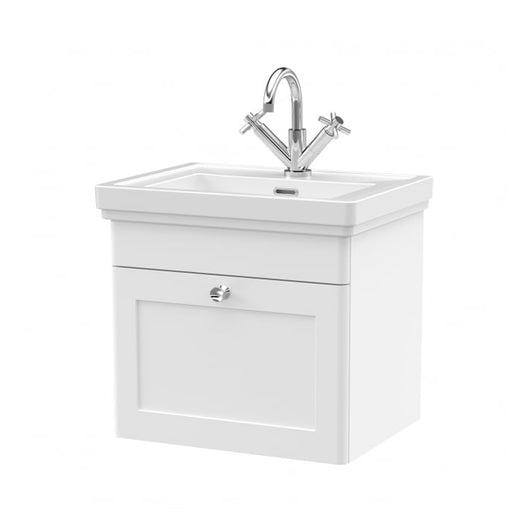  Nuie Classique 500mm Wall Mounted 1-Drawer Unit & 1TH Basin - Satin White