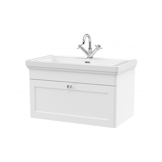  Nuie Classique 800mm Wall Mounted 1-Drawer Unit & 1TH Basin - Satin White