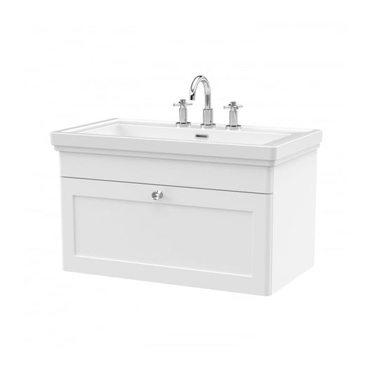  Nuie Classique 800mm Wall Mounted 1-Drawer Unit & 3TH Basin - Satin White