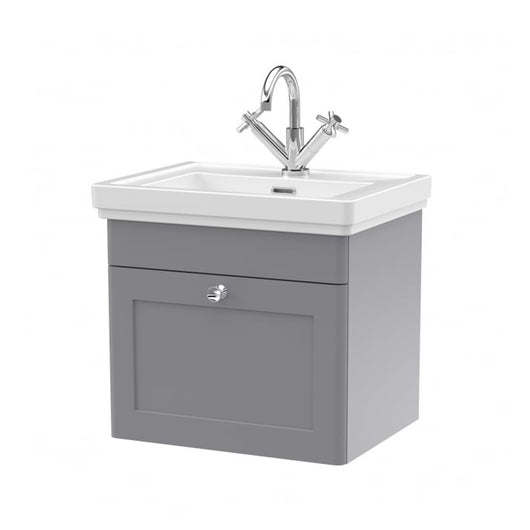 Nuie Classique 500mm Wall Mounted 1-Drawer Unit & 1TH Basin - Satin Grey