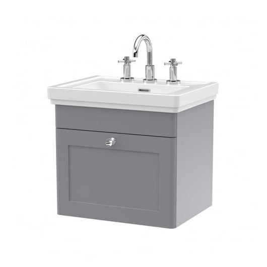  Nuie Classique 500mm Wall Mounted 1-Drawer Unit & 3TH Basin - Satin Grey