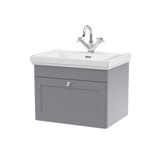  Nuie Classique 600mm Wall Mounted 1-Drawer Unit & 1TH Basin - Satin Grey