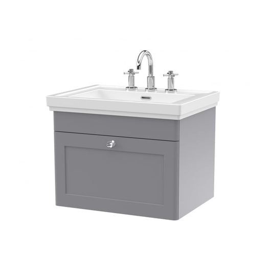  Nuie Classique 600mm Wall Mounted 1-Drawer Unit & 3TH Basin - Satin Grey