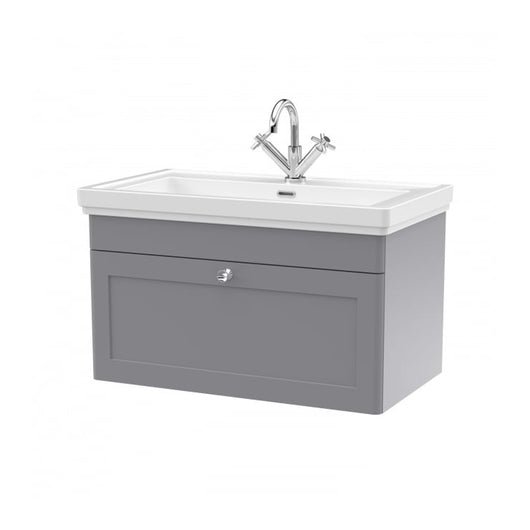  Nuie Classique 800mm Wall Mounted 1-Drawer Unit & 1TH Basin - Satin Grey