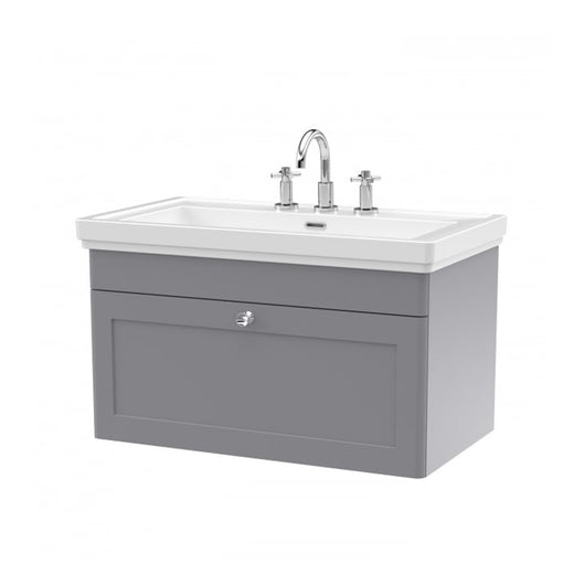  Nuie Classique 800mm Wall Mounted 1-Drawer Unit & 3TH Basin - Satin Grey