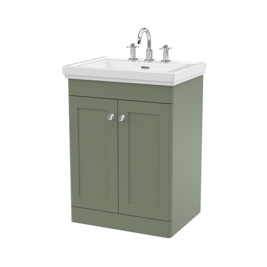  Nuie Classique 600mm Floor Standing 2 Door Unit & 3TH Basin - Satin Green