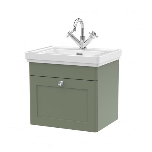  Nuie Classique 500mm Wall Mounted 1-Drawer Unit & 1TH Basin - Satin Green