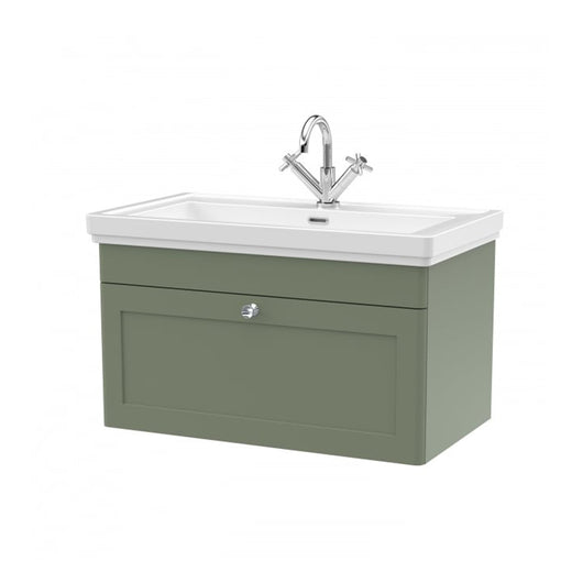  Nuie Classique 800mm Wall Mounted 1-Drawer Unit & 1TH Basin - Satin Green
