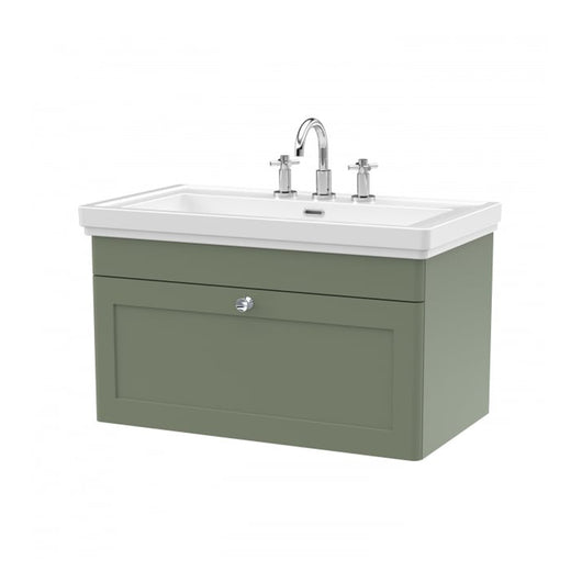  Nuie Classique 800mm Wall Mounted 1-Drawer Unit & 3TH Basin - Satin Green