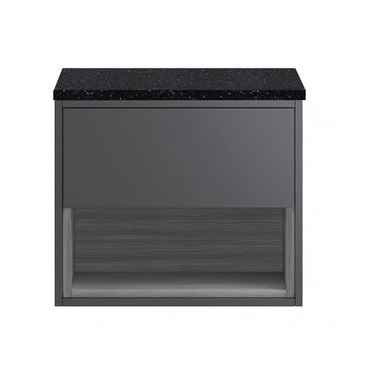  Hudson Reed Coast Wall Hung 600mm Cabinet & Sparkling Black Worktop - Gloss Grey / Driftwood
