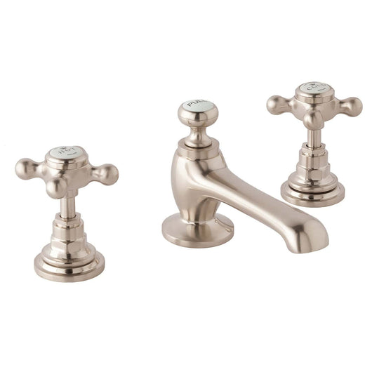 BC Designs Victrion Brushed Nickel Crosshead 3 Tap Hole Basin Mixer