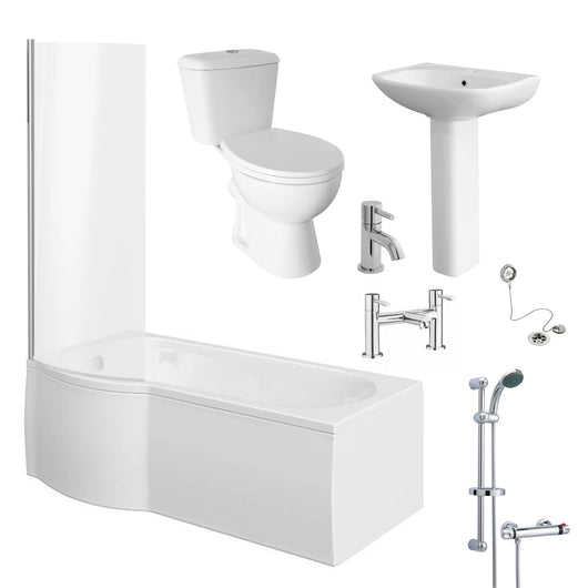  Monty 1700 Chrome P-Shaped Complete Bathroom Suite