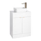 Nuie Eden 600mm Floor Standing 2-Door Countertop Vanity Unit with Basin- Gloss White with Brushed Brass Handles