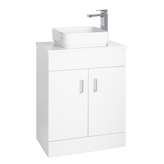 Nuie Eden 600mm Floor Standing 2-Door Countertop Vanity Unit with Basin- Gloss White - welovecouk