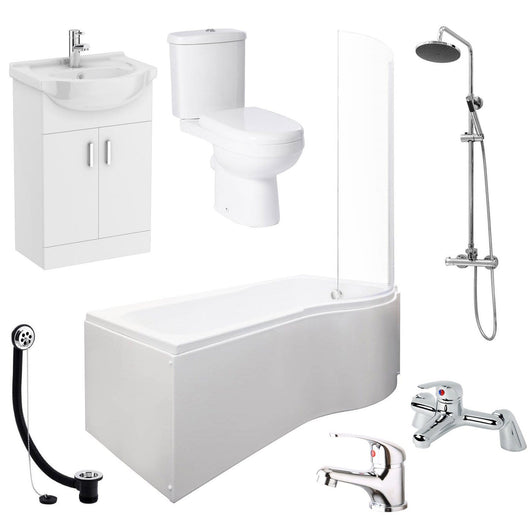  Evo 1500 P Shaped Vanity Unit Shower Bathroom Suite - welovecouk