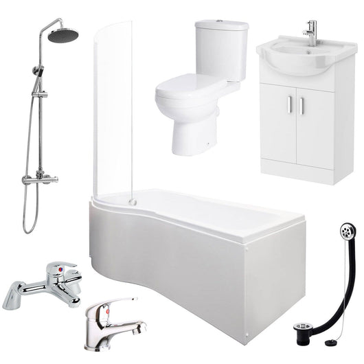  Evo 1500 P Shaped Vanity Unit Shower Bathroom Suite - welovecouk