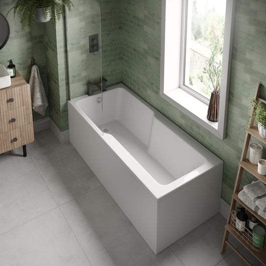  Owen & Oakes Visari 1700 x 750 Shower Bath with Brushed Brass Bath Screen