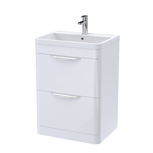  Nuie Parade 600mm Floor Standing Cabinet & Ceramic Basin - Gloss White - welovecouk