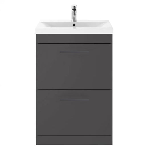 Mantello Black 600mm Floor Standing 2-Drawer Basin Vanity Unit - Gloss Grey